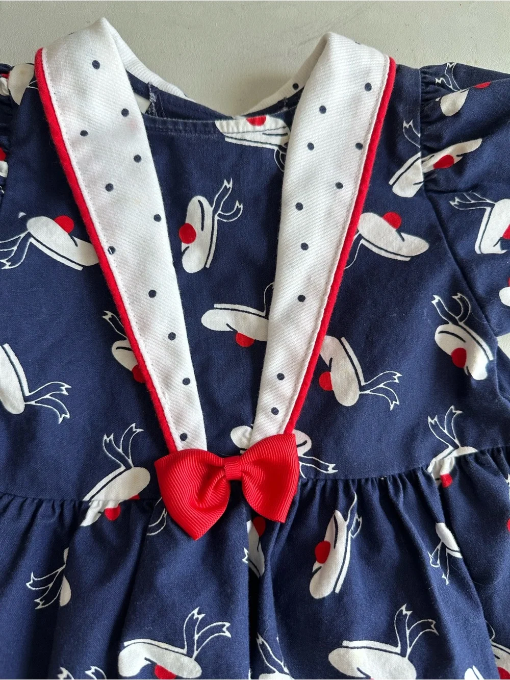 Vintage OshKosh Sailor Beret Hat Girls Dress 3T USA Red White Blue Cotton Bow